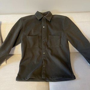 Reiss khaki loke long sleeve press stud brushed overshirt